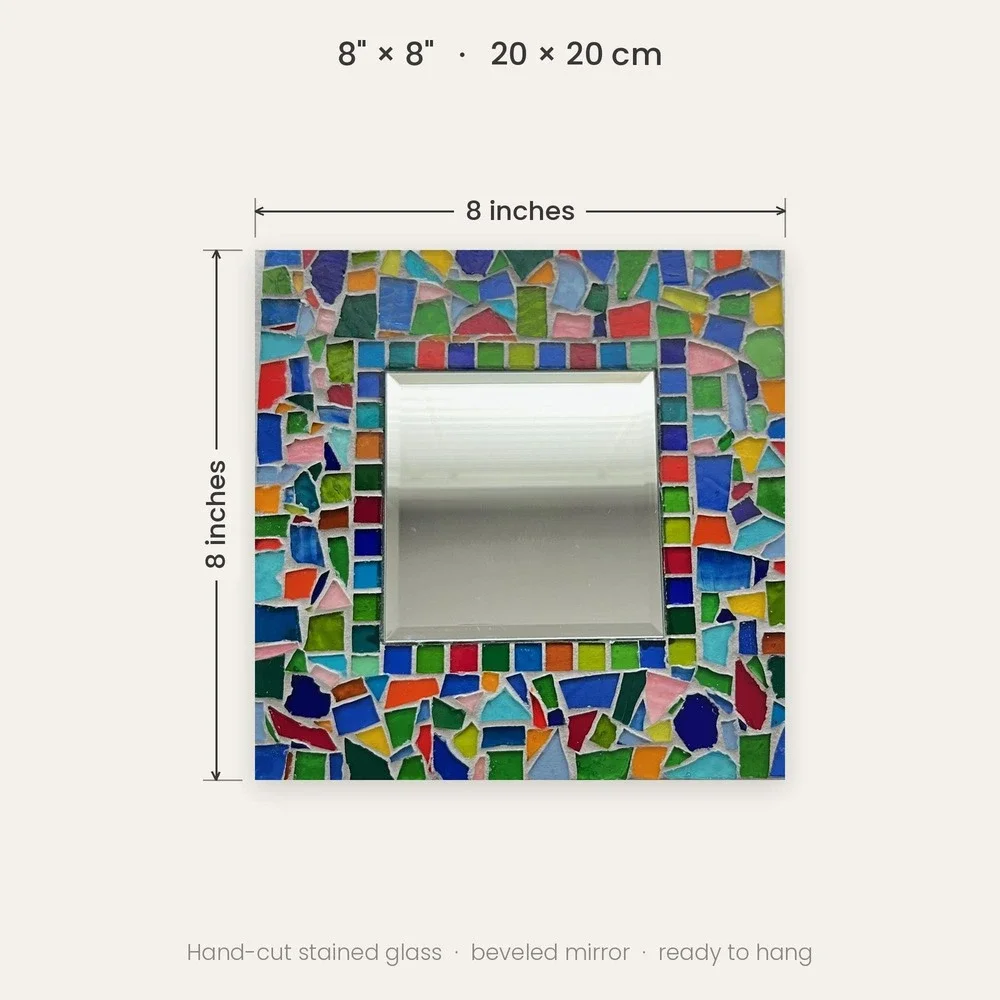 Stained Glass Mosaic Mirror Colorful Glass Tile Wall Mirror Beveled Boho Decor